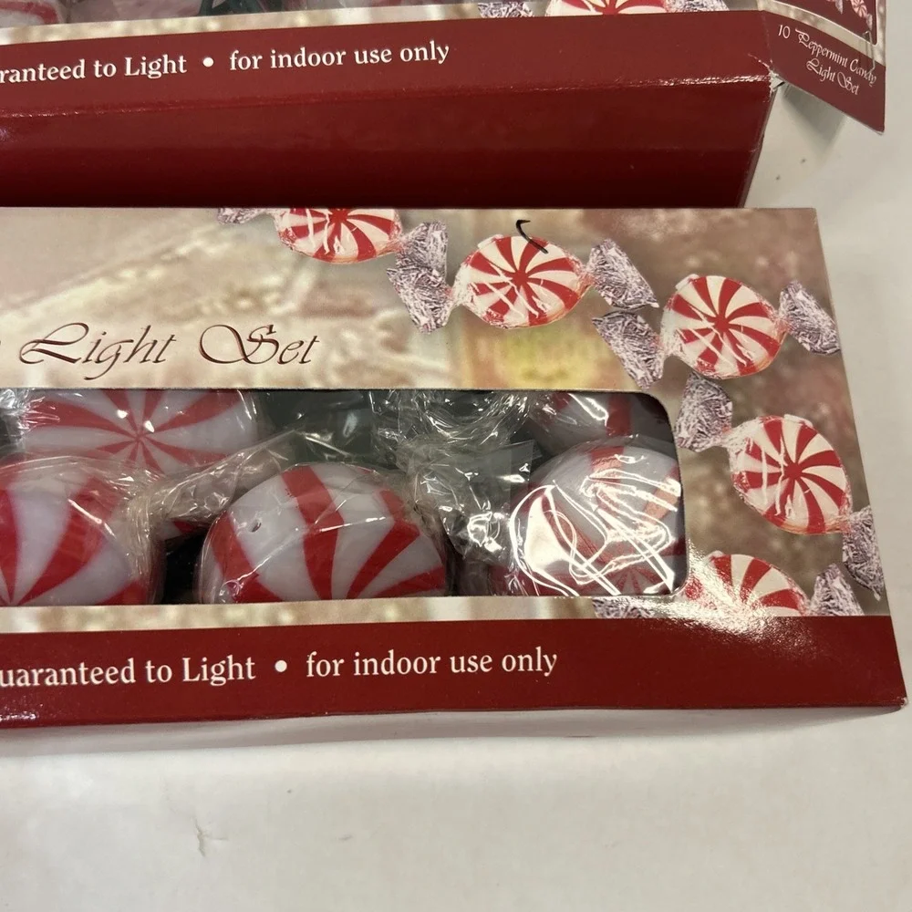2 Sets of 10 Peppermint Red and White Christmas Candy String Lights Read